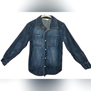 Like New darker blue boys denim button-up shirt size L